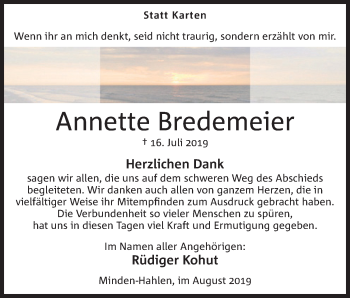 Anzeige von Annette Bredemeier von Mindener Tageblatt