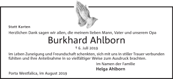 Anzeige von Burkhard Ahlborn von Mindener Tageblatt