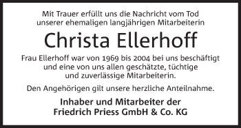 Anzeige von Christa Ellerhoff von Mindener Tageblatt