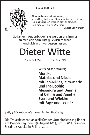 Anzeige von Dieter Witte von Mindener Tageblatt