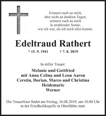 Anzeige von Edeltraud Rathert von Mindener Tageblatt
