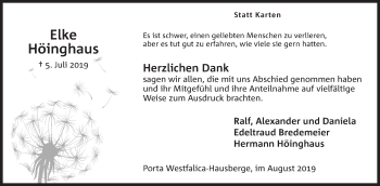 Anzeige von Elke Höinghaus von Mindener Tageblatt