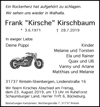 Anzeige von Frank Kirschbaum von Mindener Tageblatt