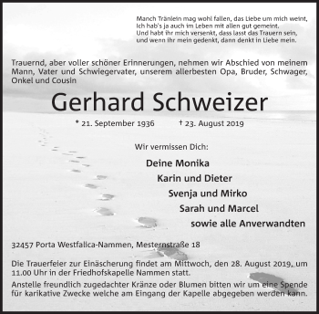 Anzeige von Gerhard Schweizer von Mindener Tageblatt