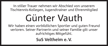 Anzeige von Günter Vauth von Mindener Tageblatt