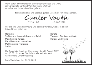 Anzeige von Günter Vauth von Mindener Tageblatt