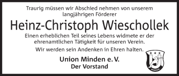 Anzeige von Heinz-Christoph Wieschollek von Mindener Tageblatt