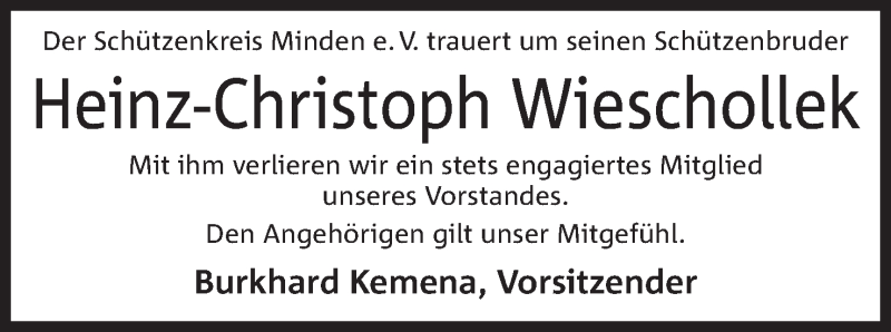  Traueranzeige für Heinz-Christoph Wieschollek vom 02.08.2019 aus Mindener Tageblatt