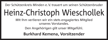 Anzeige von Heinz-Christoph Wieschollek von Mindener Tageblatt