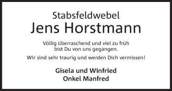 Anzeige von Jens Horstmann von Mindener Tageblatt