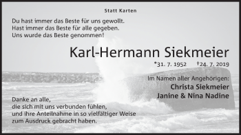 Anzeige von Karl-Hermann Siekmeier von Mindener Tageblatt