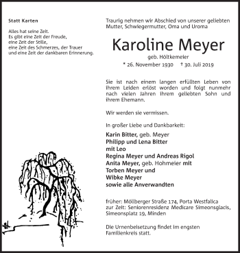 Anzeige von Karoline Meyer von Mindener Tageblatt