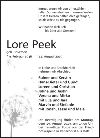 Anzeige von Lore Peek von Mindener Tageblatt
