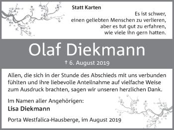 Anzeige von Olaf Diekmann von Mindener Tageblatt