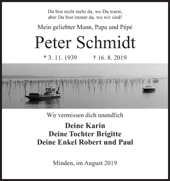 Anzeige von Peter Schmidt von Mindener Tageblatt
