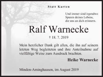 Anzeige von Ralf Warnecke von Mindener Tageblatt