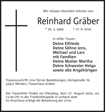 Anzeige von Reinhard Gräber von Mindener Tageblatt
