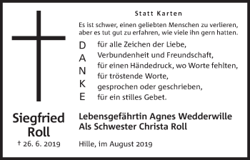 Anzeige von Siegfried Roll von Mindener Tageblatt