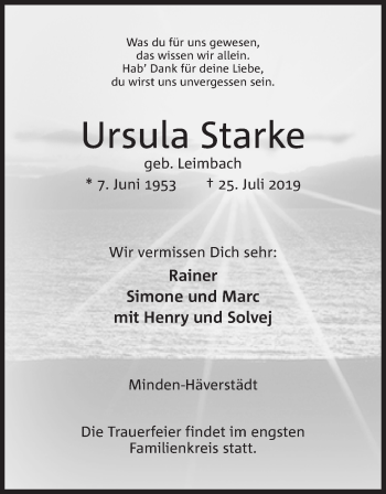 Anzeige von Ursula Starke von Mindener Tageblatt