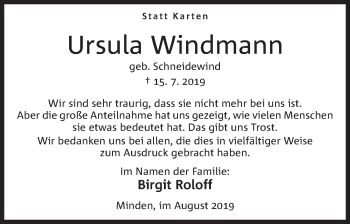 Anzeige von Ursula Windmann von Mindener Tageblatt