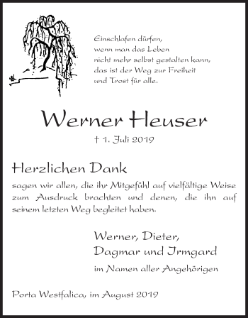 Anzeige von Werner Heuser von Mindener Tageblatt
