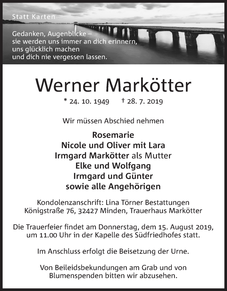  Traueranzeige für Werner Markötter vom 03.08.2019 aus Mindener Tageblatt