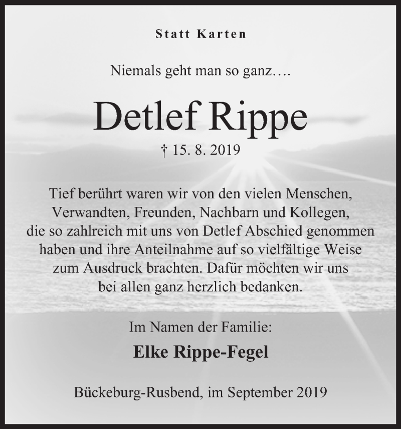  Traueranzeige für Detlef Rippe vom 28.09.2019 aus Mindener Tageblatt