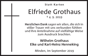 Anzeige von Elfriede Grothaus von Mindener Tageblatt