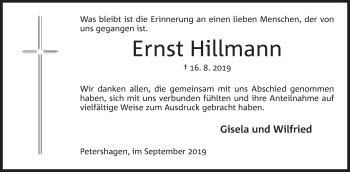 Anzeige von Ernst Hillmann von Mindener Tageblatt