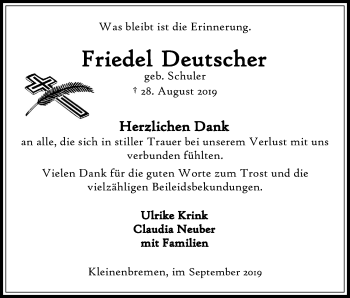 Anzeige von Friedel Deutscher von Mindener Tageblatt