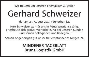 Anzeige von Gerhard Schweizer von Mindener Tageblatt