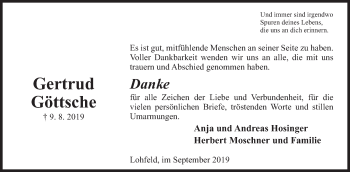 Anzeige von Gertrud Göttsche von Mindener Tageblatt