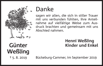 Anzeige von Günter Weßling von Mindener Tageblatt
