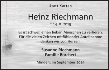 Anzeige von Heinz Riechmann von Mindener Tageblatt