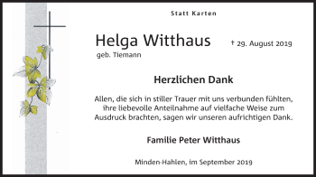Anzeige von Helga Witthaus von Mindener Tageblatt