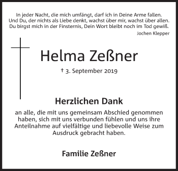 Anzeige von Helma Zeßner von Mindener Tageblatt