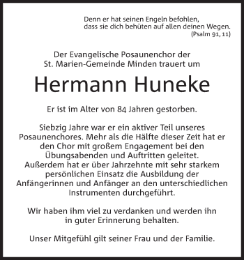 Anzeige von Hermann Huneke von Mindener Tageblatt