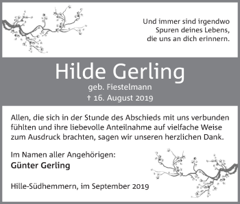 Anzeige von Hilde Gerling von Mindener Tageblatt