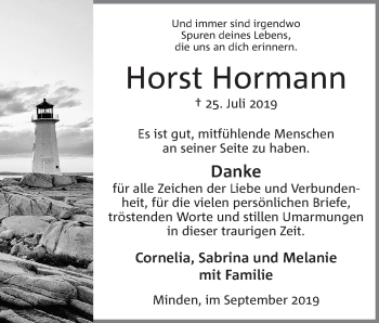 Anzeige von Horst Hormann von Mindener Tageblatt