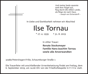 Anzeige von Ilse Tornau von Mindener Tageblatt