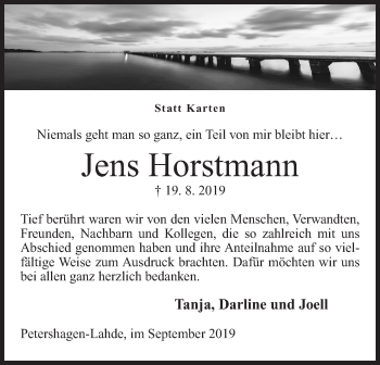 Anzeige von Jens Horstmann von Mindener Tageblatt