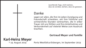 Anzeige von Karl-Heinz Meyer von Mindener Tageblatt