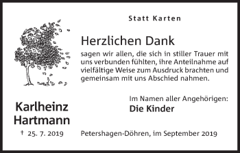 Anzeige von Karlheinz Hartmann von Mindener Tageblatt