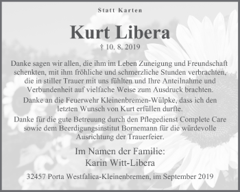 Anzeige von Kurt Libera von Mindener Tageblatt