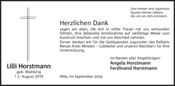 Anzeige von Lilli Horstmann von Mindener Tageblatt