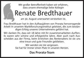Anzeige von Renate Bredthauer von Mindener Tageblatt