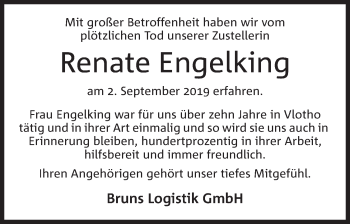 Anzeige von Renate Engelking von Mindener Tageblatt