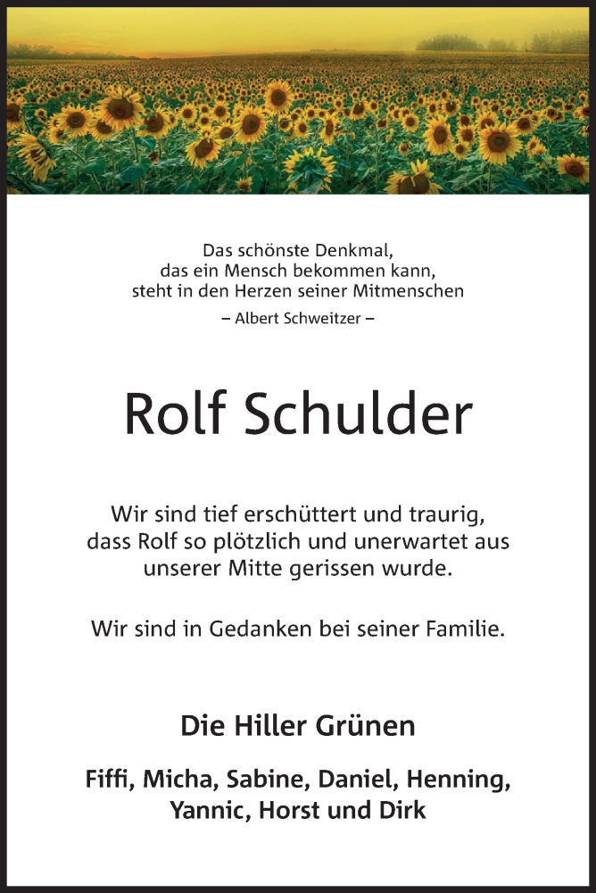  Traueranzeige für Rolf Schulder vom 14.09.2019 aus Mindener Tageblatt