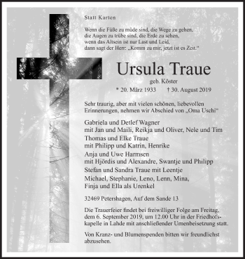 Anzeige von Ursula Traue von Mindener Tageblatt