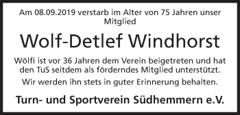 Anzeige von Wolf-Detlef Windhorst von Mindener Tageblatt